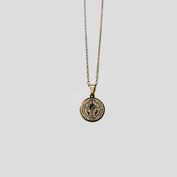 Colar medalha de S. Bento dourado 12mm
