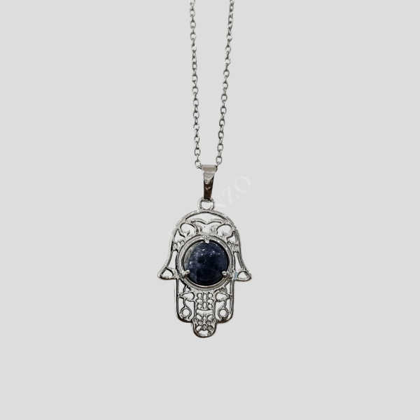 Colar mão de fátima com sodalite