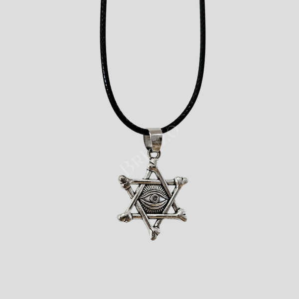 Colar couro com pentagrama/olho