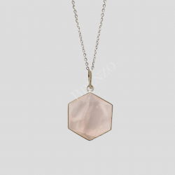 Colar quartzo rosa hexagonal
