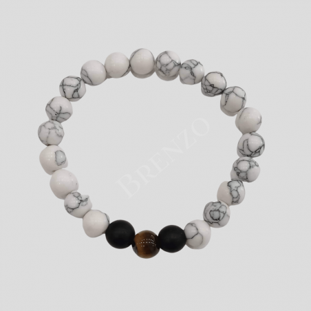 Pulseira howlite com lava e olho tigre 8mm