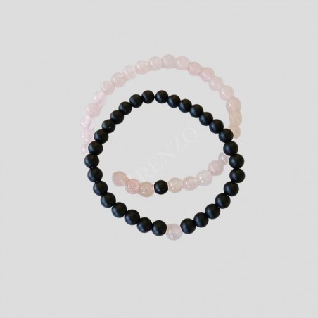 Pulseira onix e quartzo rosa conjunto 6mm